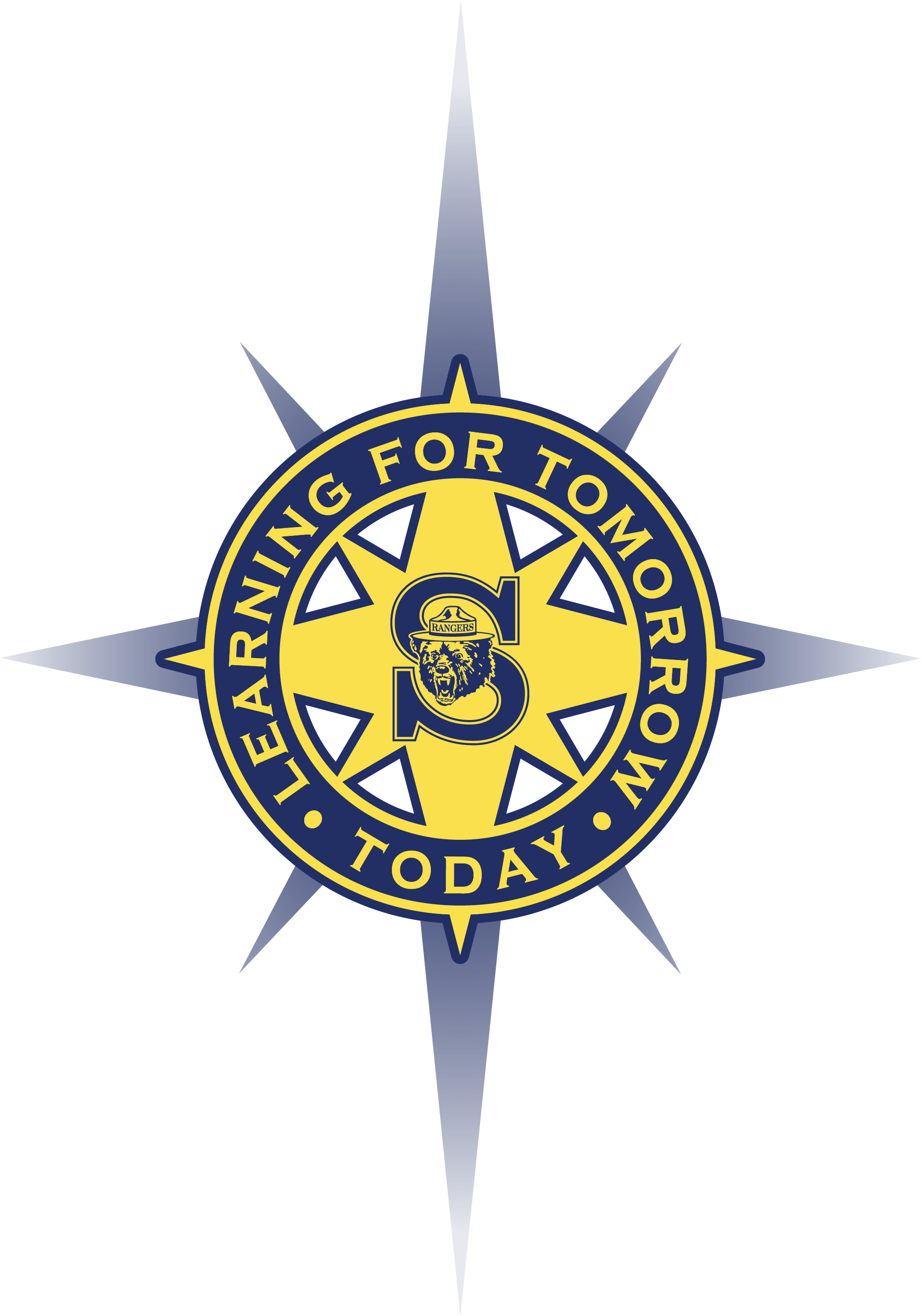 A blue and yellow compass rose logo featuring the text "LEARNING FOR TOMORROW TODAY" and a central emblem.